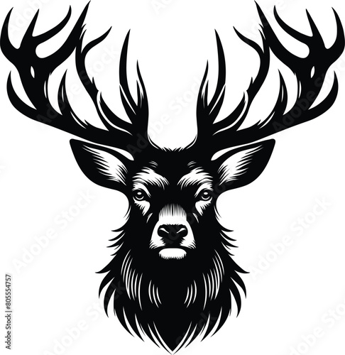 Horned elk deer head silhouette vector Illustration