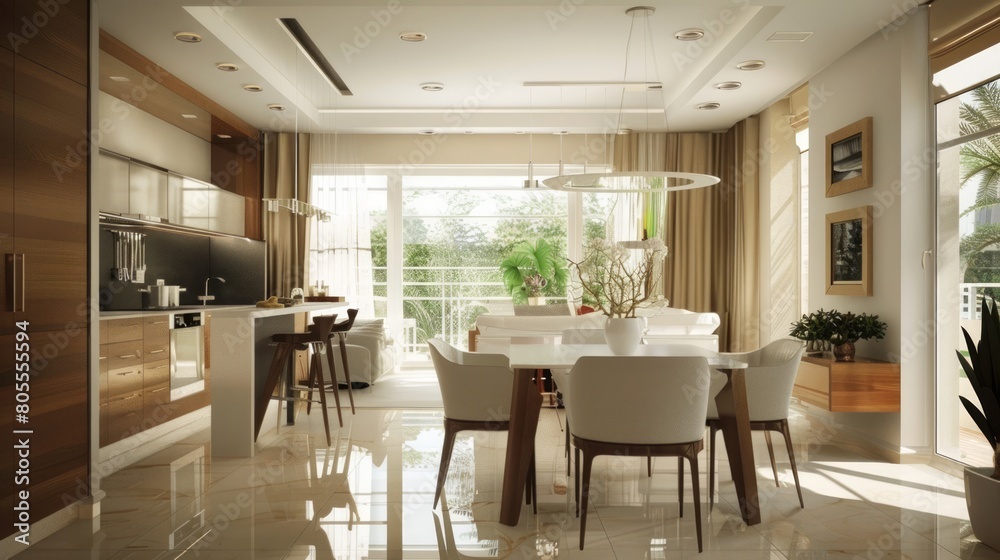 Modern dining room interior design, Modern interior of cozy kitchen.
