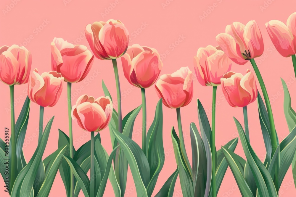 Vibrant pink tulips blooming against a soft pink backdrop. Perfect for spring and floral-themed designs Vibrant pink tulips blooming against a soft pink backdrop. Perfect for spring and floral-themed designs