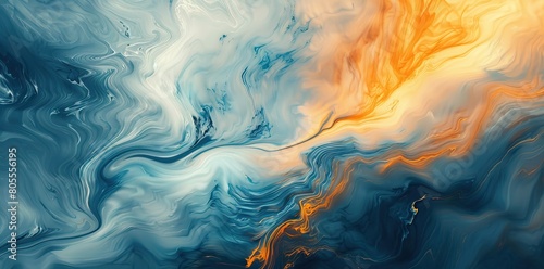 Stylish corrugated motion high-grade blue yellow orange mixed fluid gradient abstract background. AI generated illustration photo