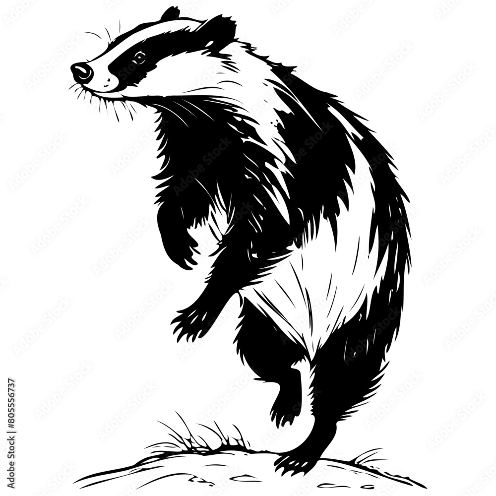 Obraz premium Badger jump black hand drawn animal illustration, transparent background