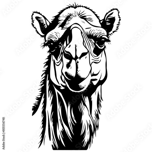Bactrian Camel portrait sketches hand drawn animal illustration, transparent background