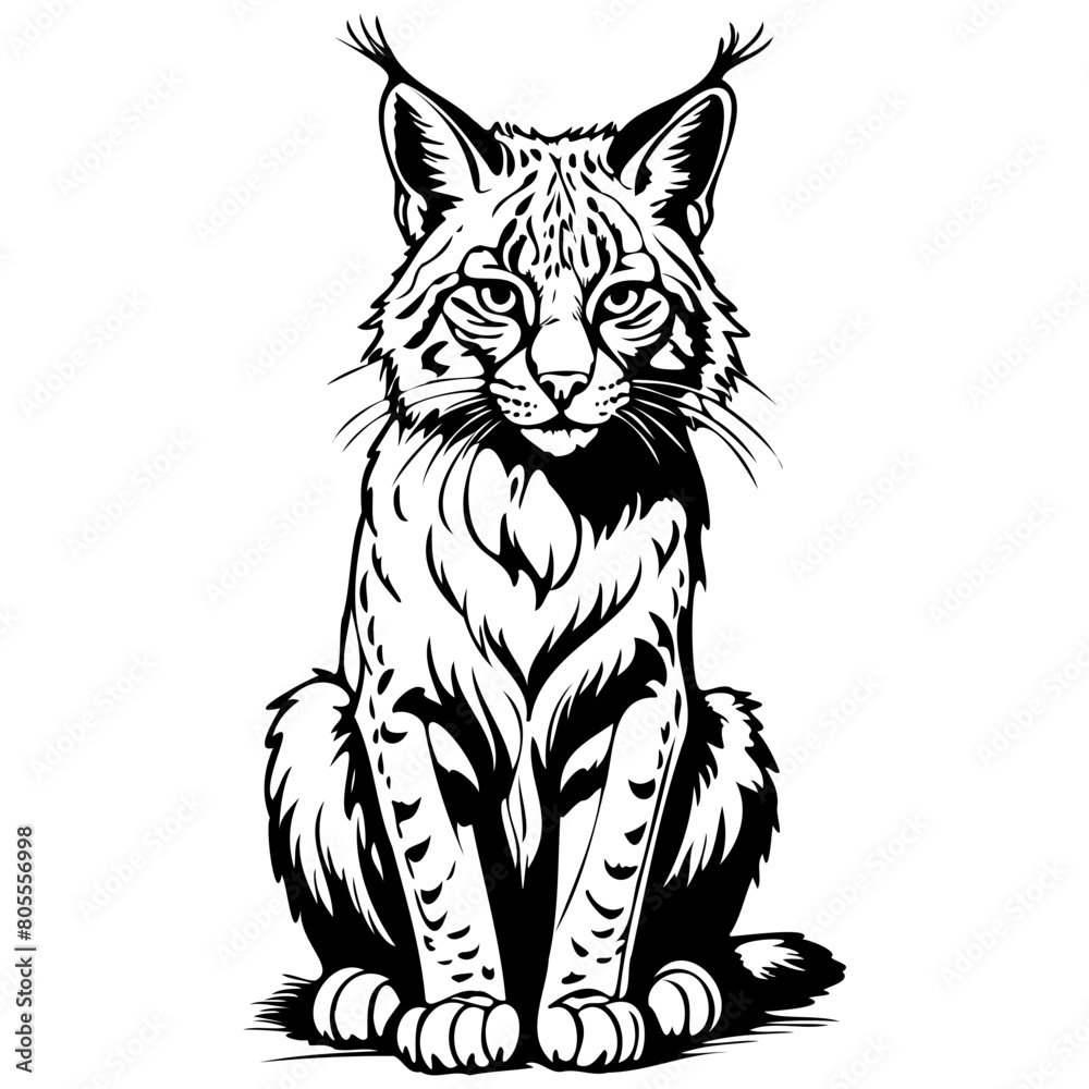 Bobcat sitting hand drawn animal illustration, transparent background