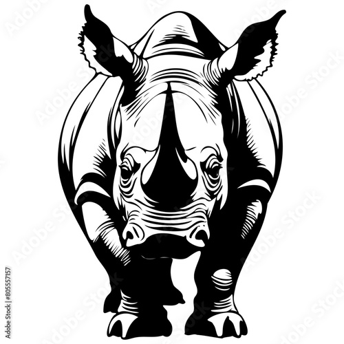 Drawing of Black Rhinoceros sitting monochrome hand drawn animal illustration  transparent background