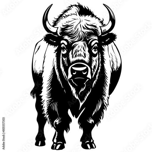 Realistic Bison sitting drawing, realistic hand drawing line art, pencil sketch, isolated silhouette