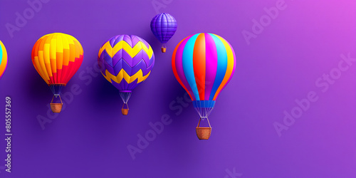 colorful air balloon on vivid purple background with copy space