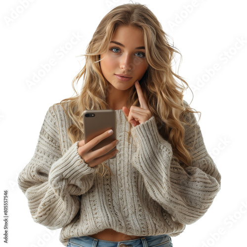 Woman Holding a Smart Phone in Her Right Hand