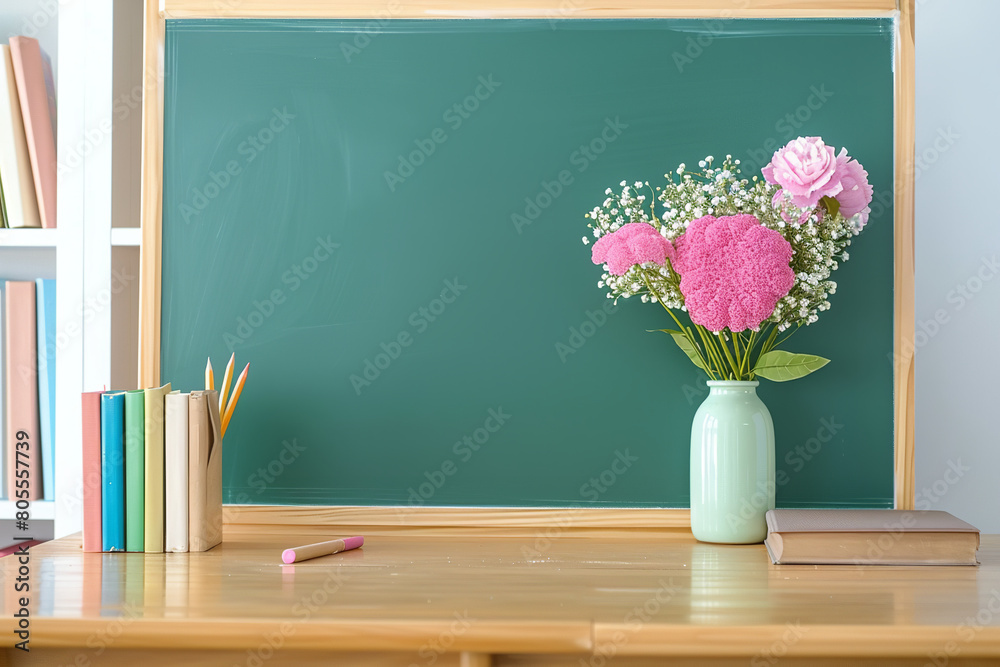 large blank empty green chalkboard hang on the wall in the class room large blank empty green chalkboard hang on the wall in the class room