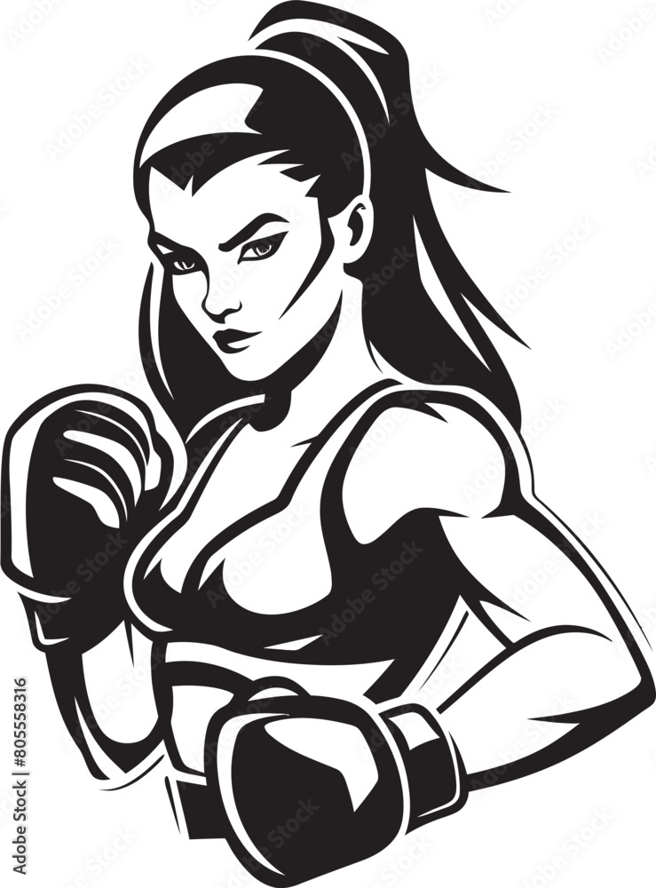 Femme Fighter Vector Graphic of a Female Boxer Punch Perfect Boxing Vector Illustration