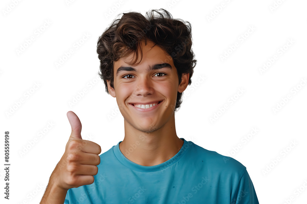 Happy young man doing thumbs up on isolated transparent background Happy young man doing thumbs up on isolated transparent background