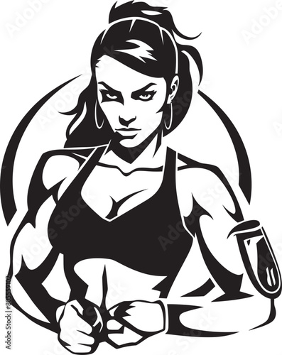 Knockout Queen Boxing Vector Graphic Champion Chick Illustrated Female Boxer