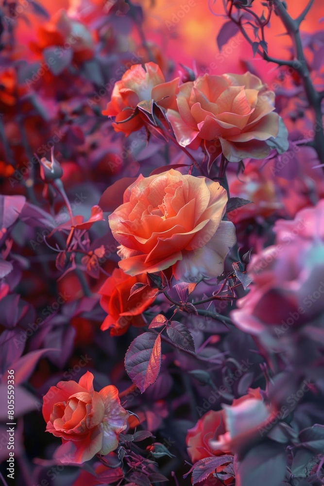 A beautiful bunch of orange roses in a field. Perfect for nature and floral designs A beautiful bunch of orange roses in a field. Perfect for nature and floral designs