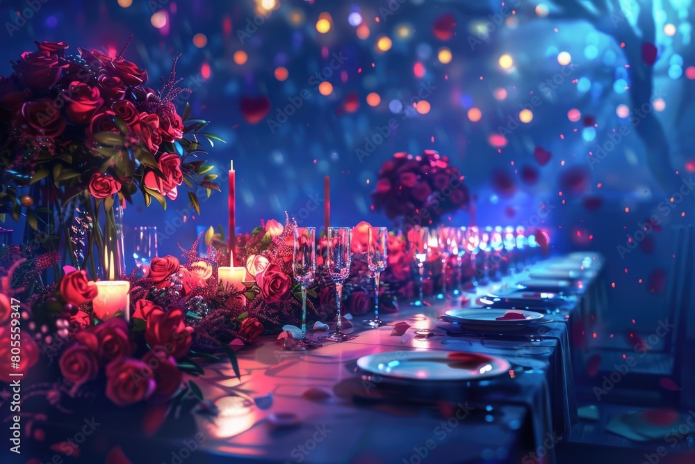 A long table adorned with candles and flowers, perfect for event decorations