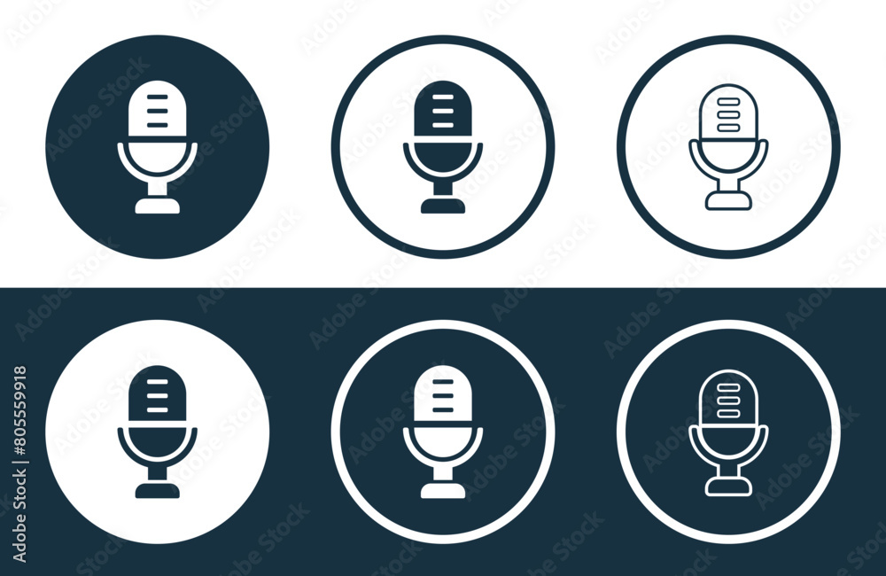 Set of Microphone icons isolated flat and outline style vector illustration Set of Microphone icons isolated flat and outline style vector illustration