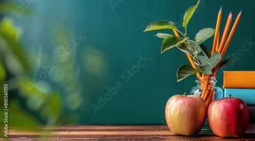 Books, Apples, and Pencils on Table
