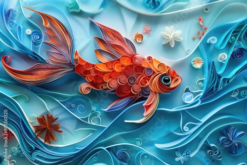 A goldfish gracefully swimming in clear water. Suitable for aquatic themes