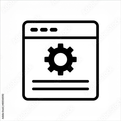 Software icon. A gear icon on a square internet button. Information Technology. Business. Digital
