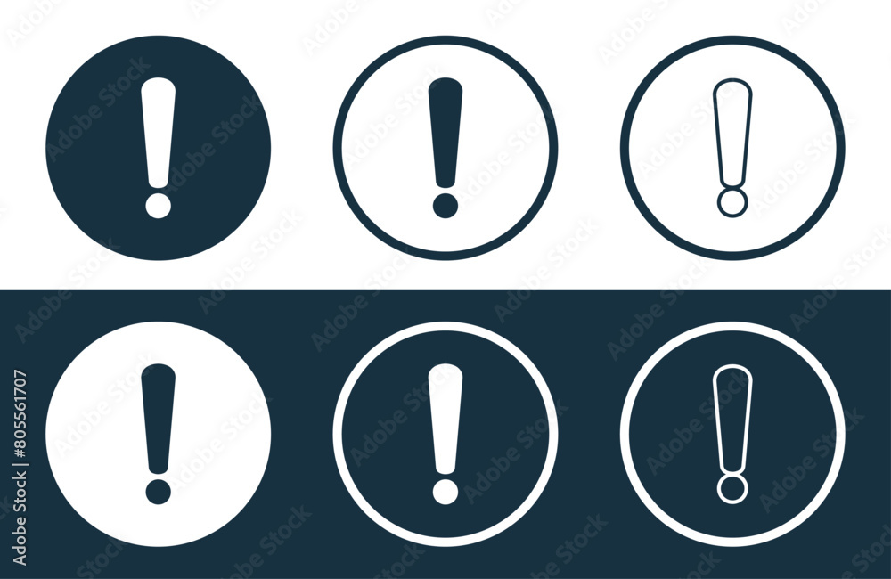 Set of Exclamation Mark icons isolated flat and outline style vector illustration Set of Exclamation Mark icons isolated flat and outline style vector illustration