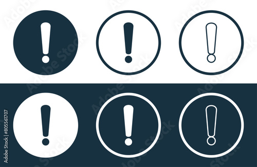 Set of Exclamation Mark icons isolated flat and outline style vector illustration