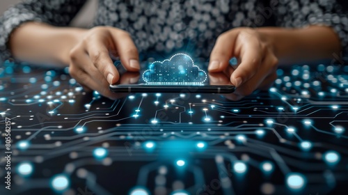 Person Holding Cell Phone With Cloud Display