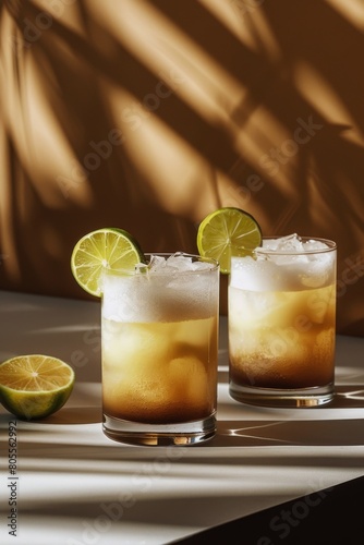 Glasses Filled With Ice and Lemon