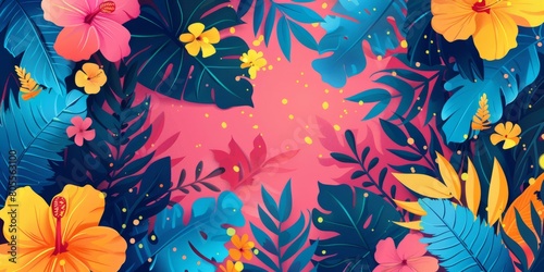 abstract watercolor background with tropical leaves
