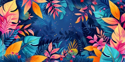abstract watercolor background with tropical leaves