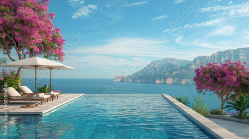 Poolside Oasis With Lounge Chairs and Umbrellas