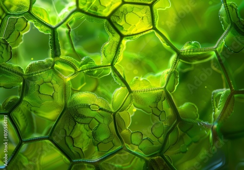 Abstract science background featuring green plant cells photo