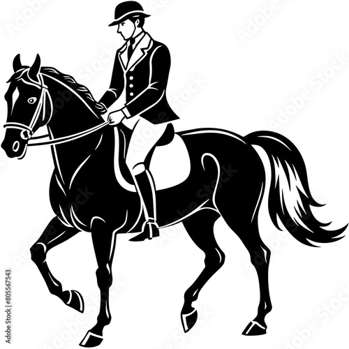 horse with rider in dressage competition silhouette vector illustration