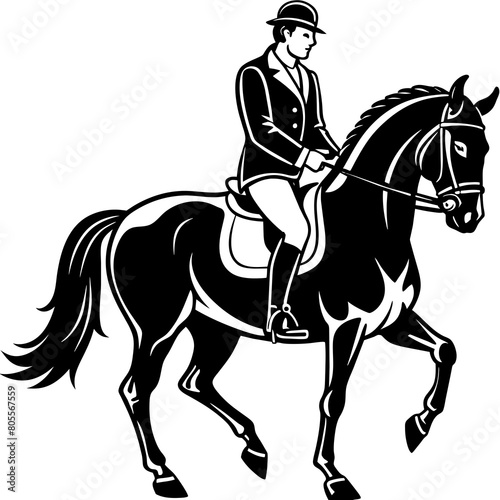 horse with rider in dressage competition silhouette vector illustration