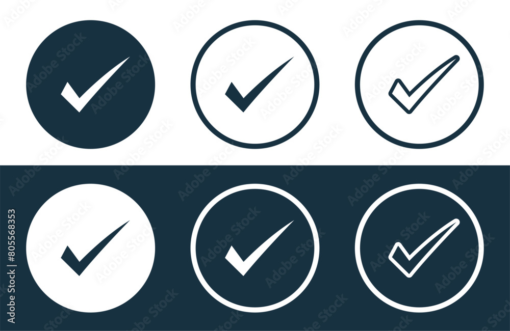 Set of Check icons isolated flat and outline style vector illustration Set of Check icons isolated flat and outline style vector illustration