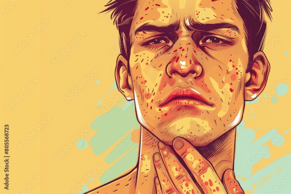 Obraz premium Close up of a person with a hand on their face, suitable for emotional concepts and mental health themes