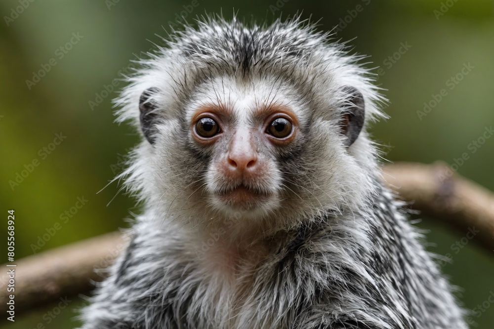 close and full framed view of Silvery Marmoset , detailed and sharp texture, large depth of field