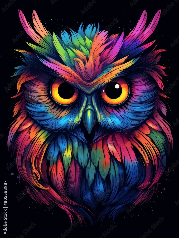 Vivid Owl with Huge Eyes Amidst Darkness