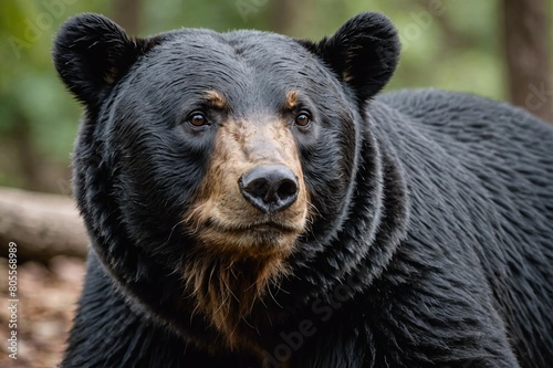 close and full framed view of Asian Black Bear, detailed and sharp texture, large depth of field