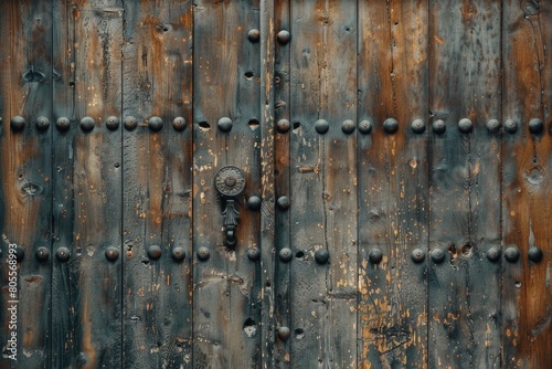 A detailed view of a metal door with rivets. Suitable for industrial concepts