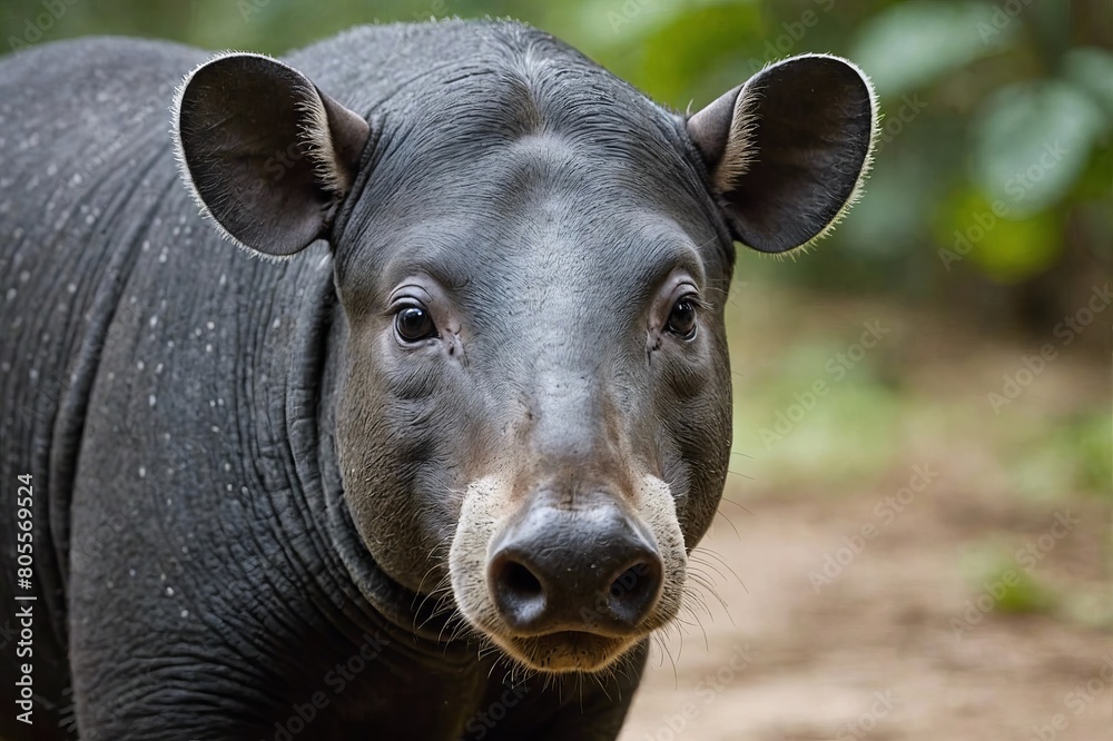 Fototapeta premium top close and full framed view of Lowland Tapir head , detailed and sharp textures, large depth of field