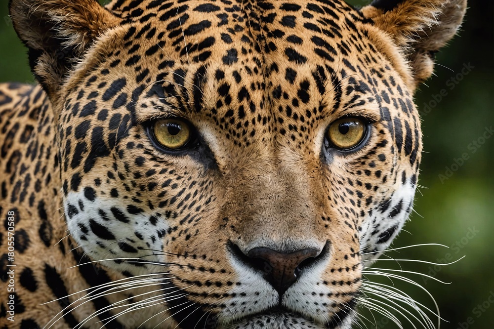 Obraz premium top close and full framed view of Jaguar head , detailed and sharp textures, large depth of field