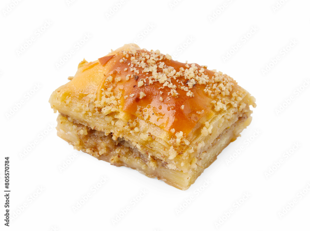 Eastern sweets. Piece of tasty baklava isolated on white Eastern sweets. Piece of tasty baklava isolated on white