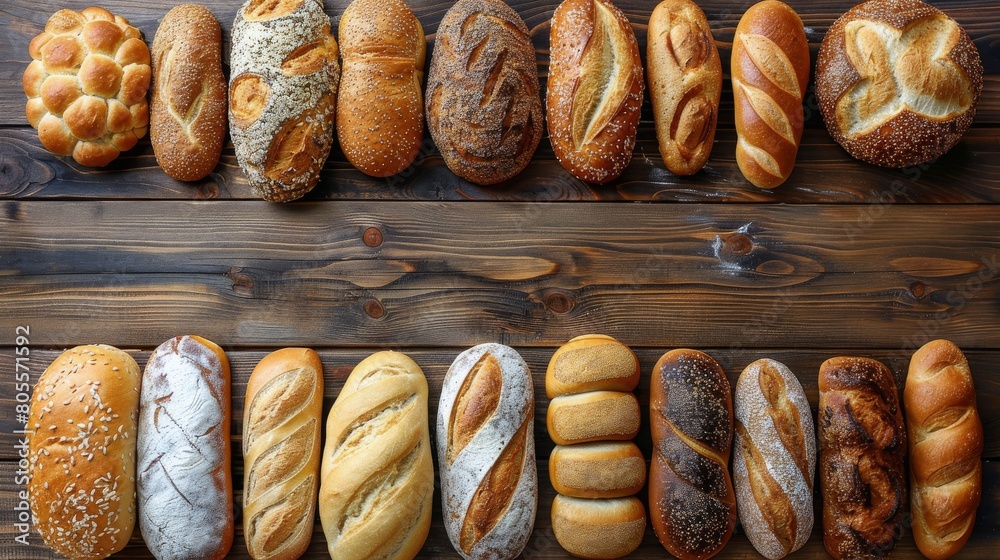 Variety of Breads on Wooden Table
