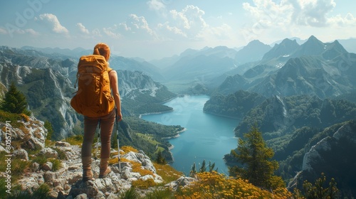 Woman Walking Through Forest With Yellow Backpack