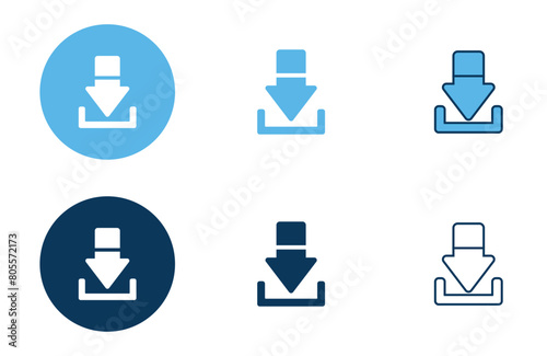 Download icons collection in different style flat vector illustration set