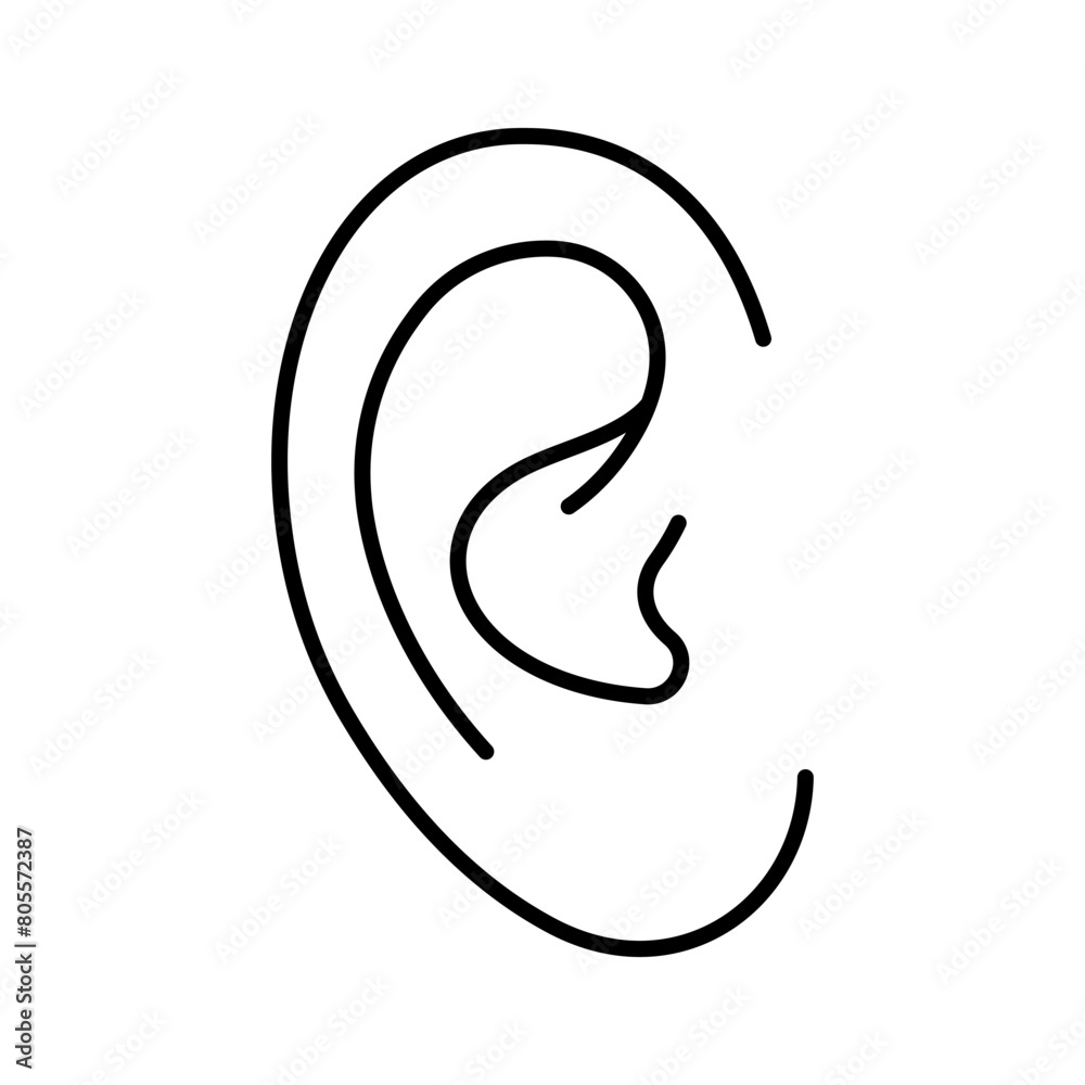 Human ear, line icon. Part of head, the auricle, front view. Linear illustration, editable strokes. Human ear, line icon. Part of head, the auricle, front view. Linear illustration, editable strokes.