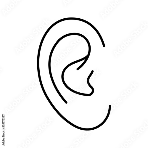 Human ear, line icon. Part of head, the auricle, front view. Linear illustration, editable strokes.