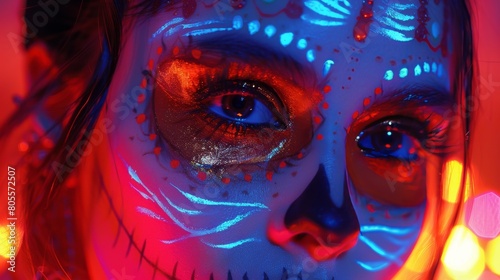 Woman With Blue and Red Face Paint