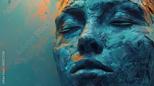 Womans Face Covered in Blue Clay