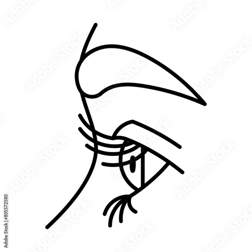 Human eye, line icon. Side view open eye, lashes, brow, bridge of the nose. Minimalist vector illustration, editable strokes