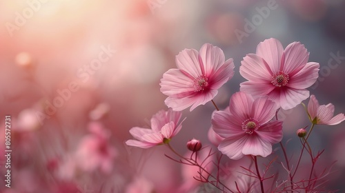 Close Up of Pink Flowers on Blue Background