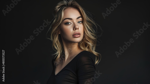 Blonde Woman in a Black Sweater Posing Against a Dark Background